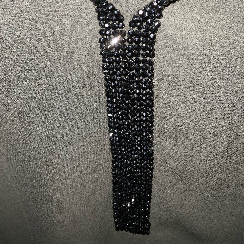 Juicy Couture ~ curved hem ~ Olive green blouse with bling v-neck ( worn once ) - Picture 5 of 14